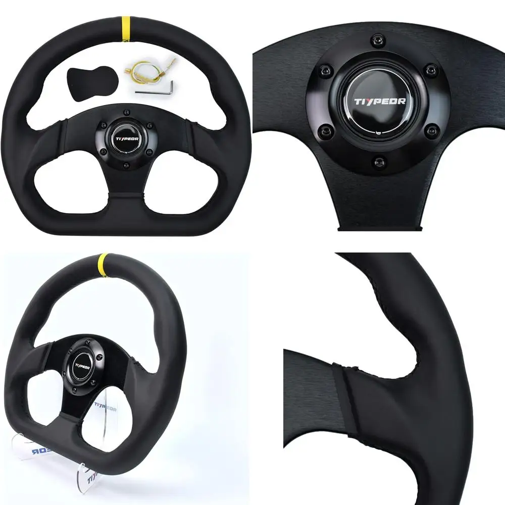 

13'' Racing Steering Wheel 320mm Black Microfiber Leather, D-Shaped Rim with Flat Spoke, Horn Button & Wiring Kit, Universal 6-B
