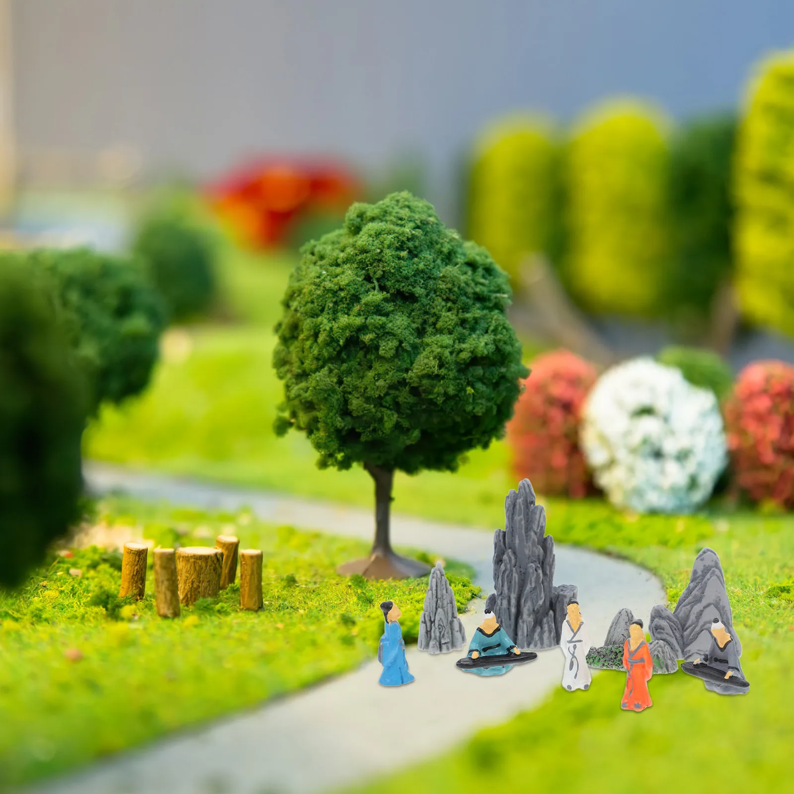 9Pcs Landscape Resin Chinese Elder Sculpture Piano Player Statue Bonsai Zen Garden Ornaments Aquarium Decor