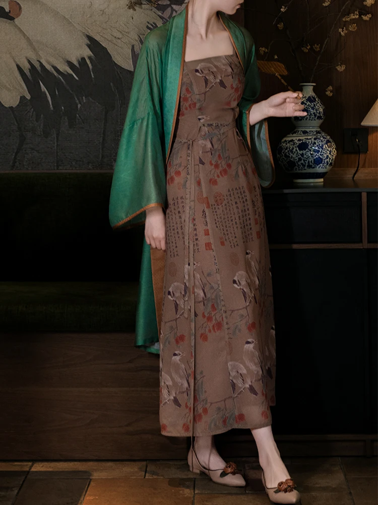 

Новая китайская традиционная женская одежда Ханьфу с цветочным принтом, длинная рубашка-платье в стиле дзен для повседневной носки летом