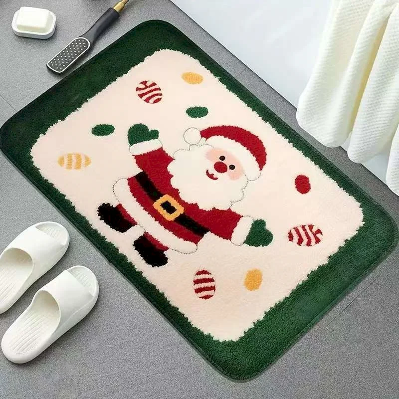 VIKAMA Cute And Sweet Christmas Cartoon Carpet Plush Anti Slip Water Absorbing Door Pads Indoor Bathroom Entrances Home Decor