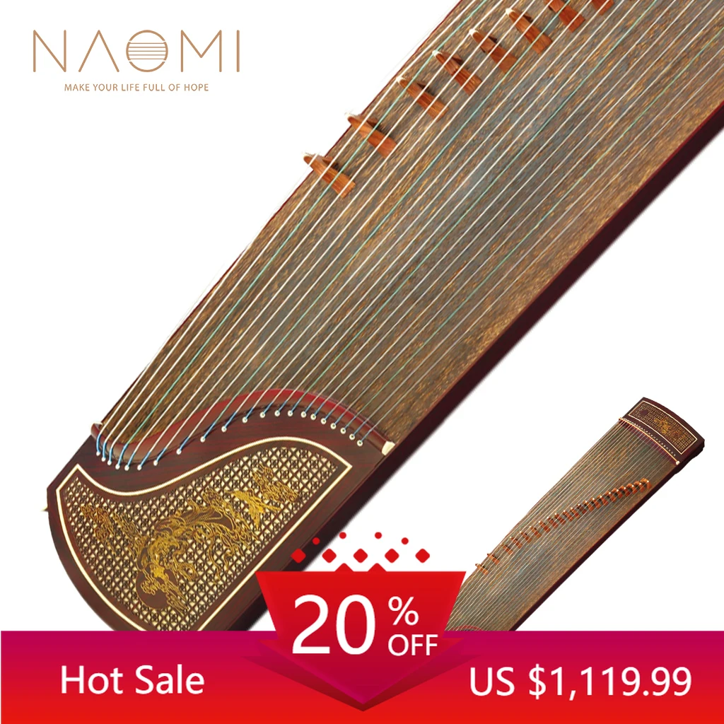 

NAOMI Advanced Rosy Sandalwood Guzheng Dunhuang Feitian Carved 21 Steel String With Wool Nylon Cover Professional Accessories