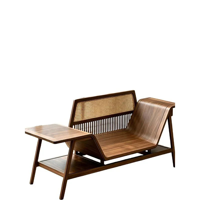New Chinese style, oval, solid wood chaise longue sofa, North American black walnut, Zen sofa bed