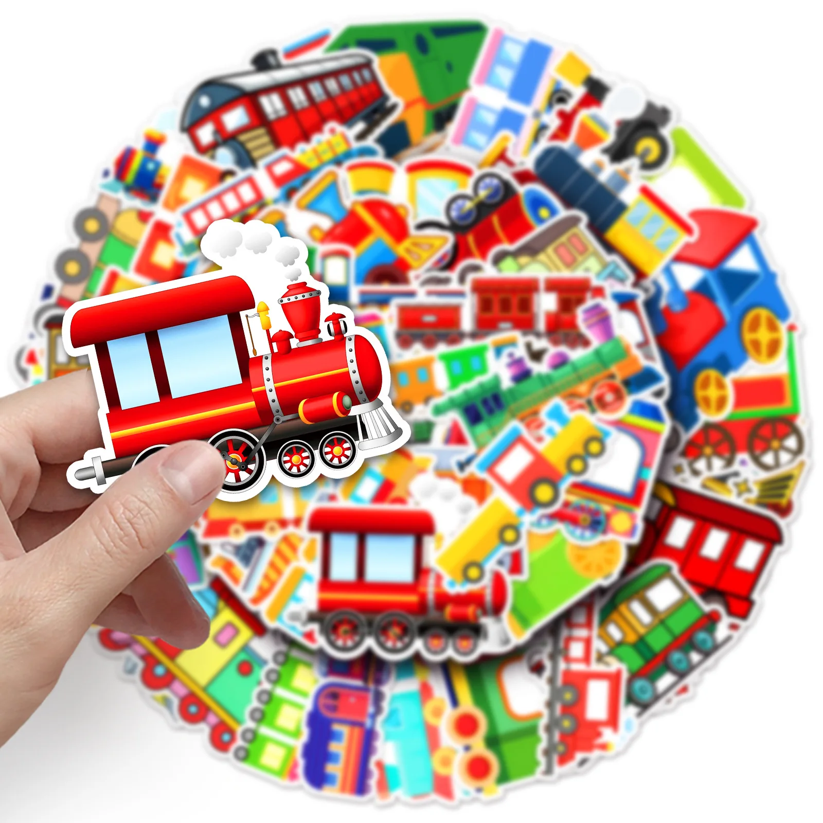 50PCS Cute Cartoon Train Vehicle Stickers Waterproof Vinyl Decals for Laptop Water Bottle Luggage Skateboard Scrapbook DIY Decor