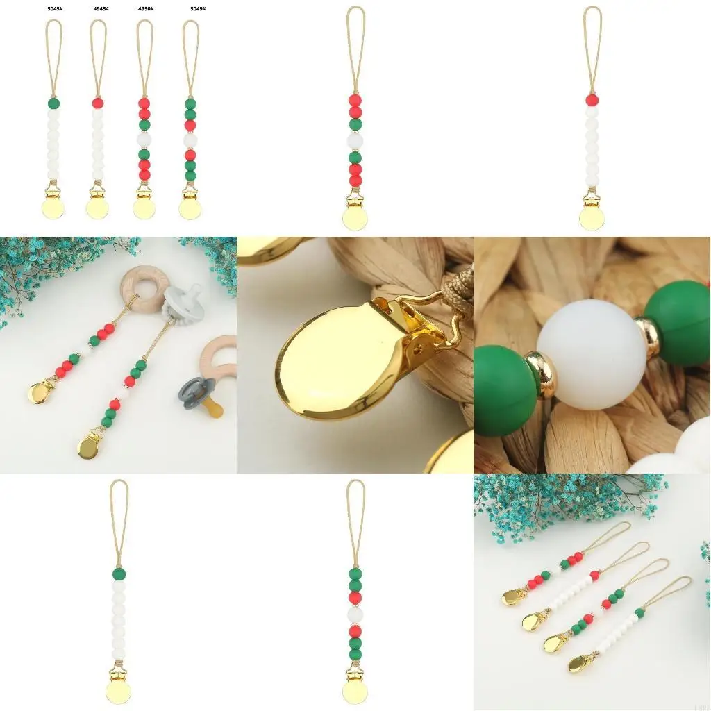

Pacifier Chain Holder Beaded Silicone Baby Pacifier Clip Chain Silicone Beads Colorful Xmas Theme Pacifier Leash Strap L8RB