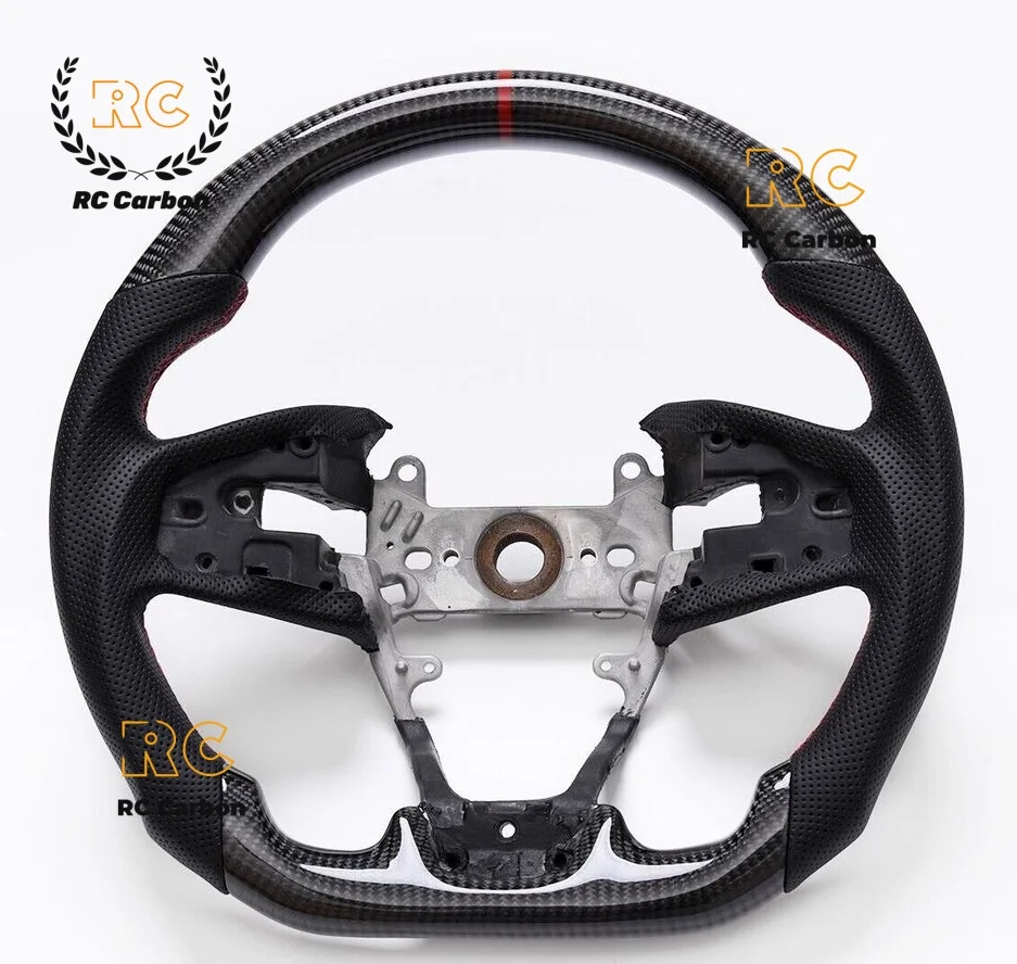 

Carbon Fiber Steering wheel Perforated Leather Steering Wheel Carbon Fiber For 2016-2021 Honda Civic Gen 10th Type R