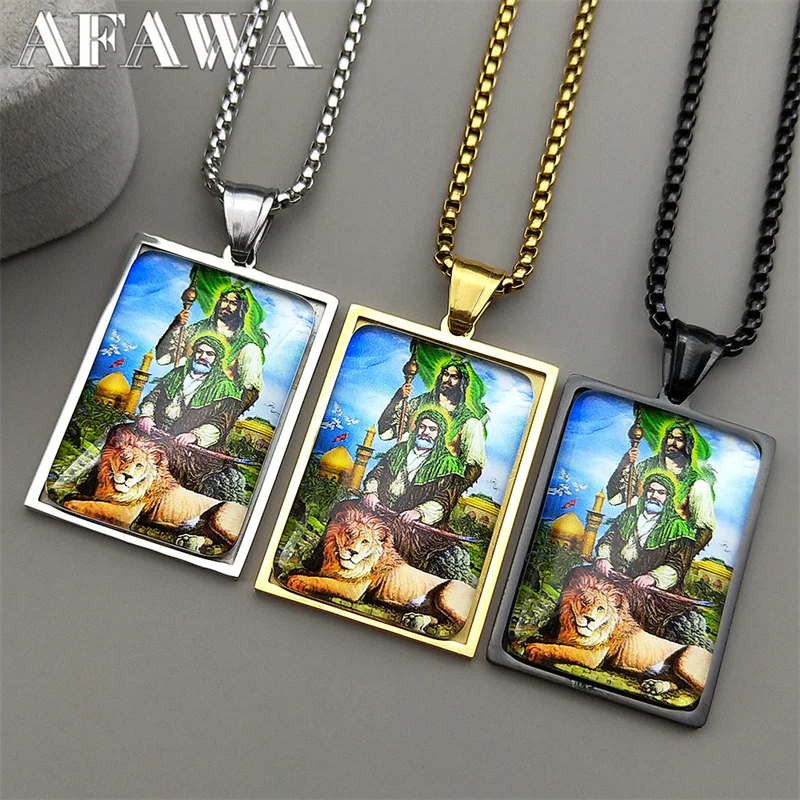 

Islam Imam Prophet Muhammad Hussein Lion Muslim Stainless Steel Pendant Necklace for Women Men Silver Color Arab Amulet Jewelry
