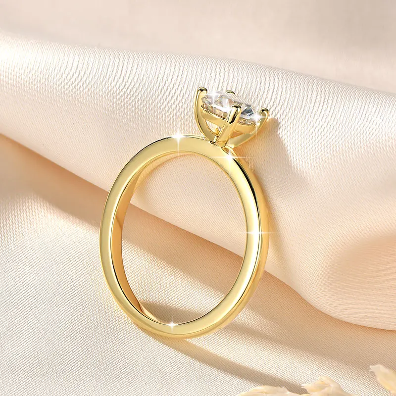 IOGOU Solitaire 1,0 CT 6,5 mm D Moissanit-Diamantringe, 14 Karat Gold gefüllt, klassischer Hochzeits-, Verlobungs- und Versprechensring für Damenschmuck – Detail 2