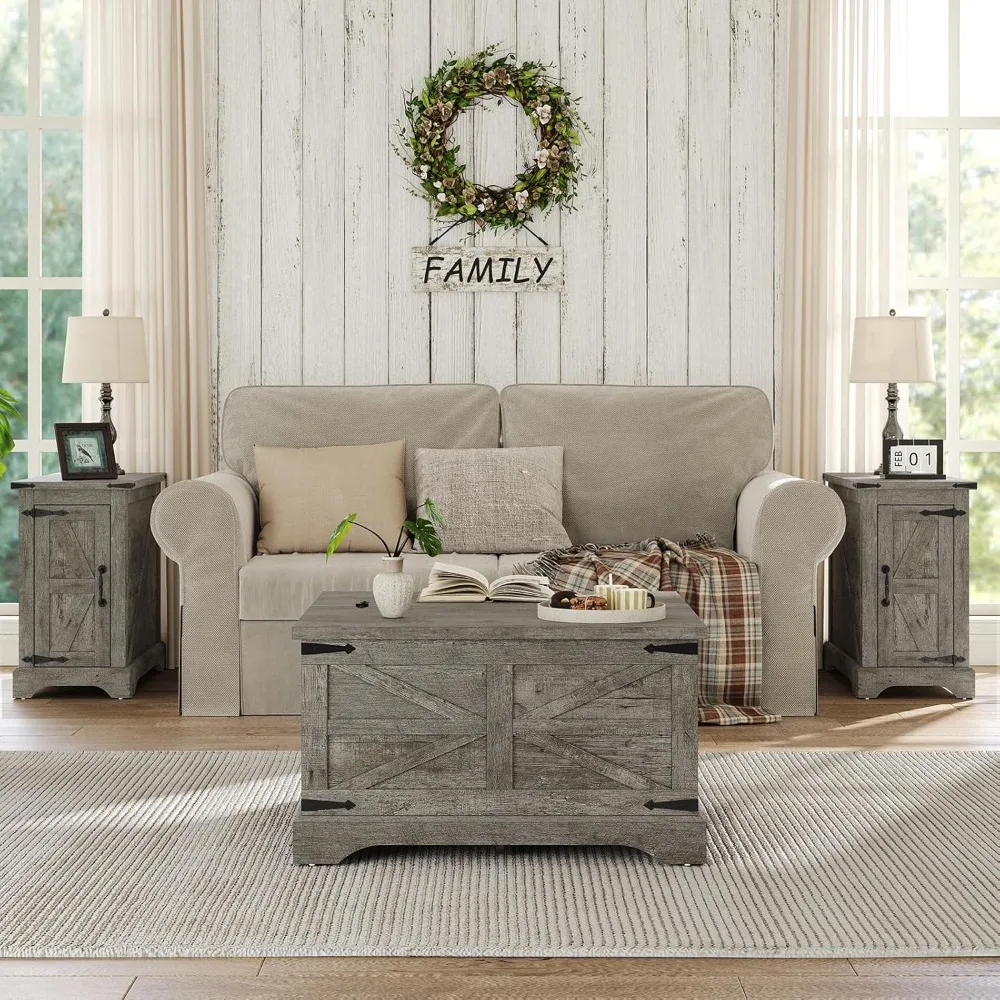 Lift Top Coffee Table with Hidden Storage for Living Room, Square Wooden Center Table, Rustic Style