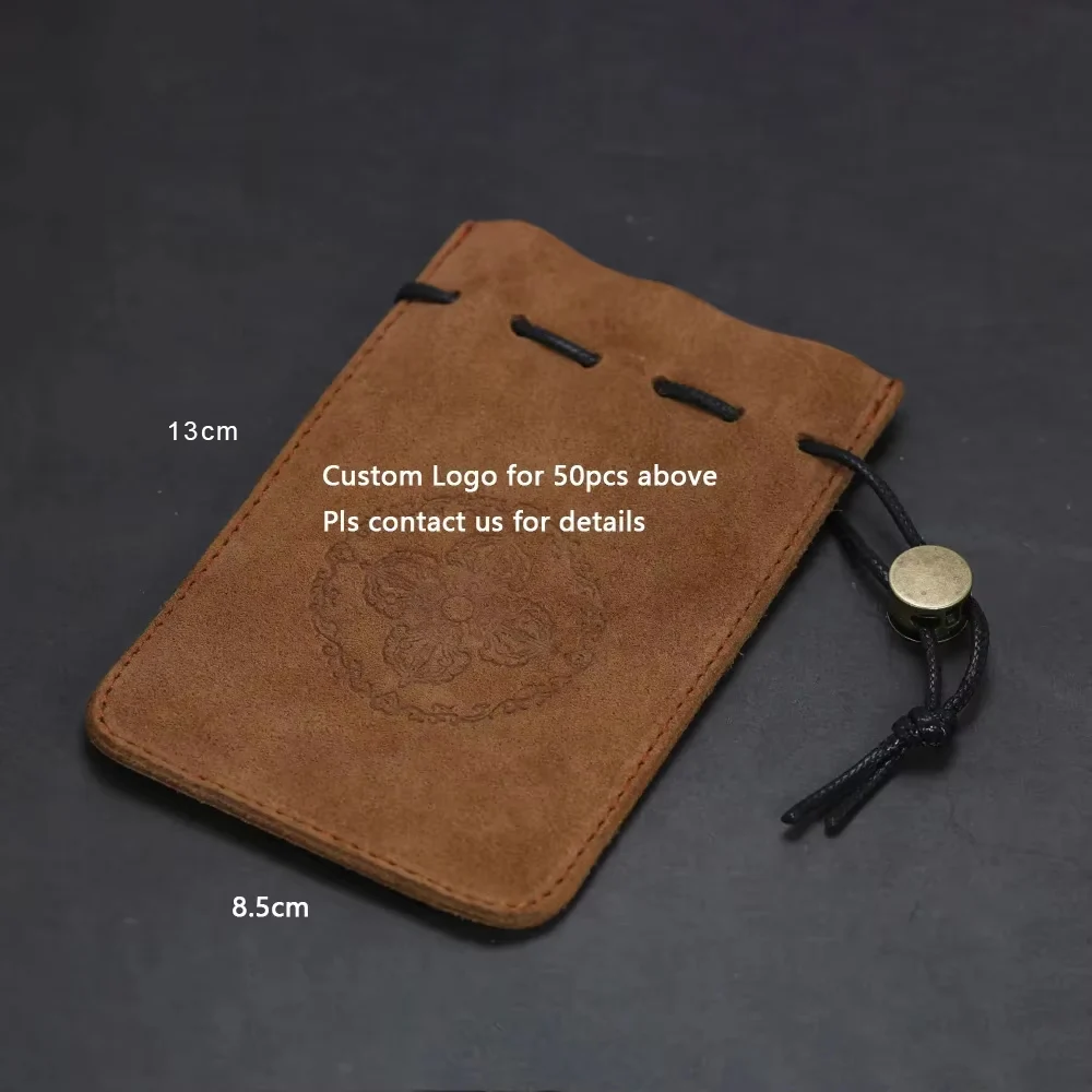Genuine Leather Bags for Jewelry Gift Packaging with Draw String Brass Press Button Clasp