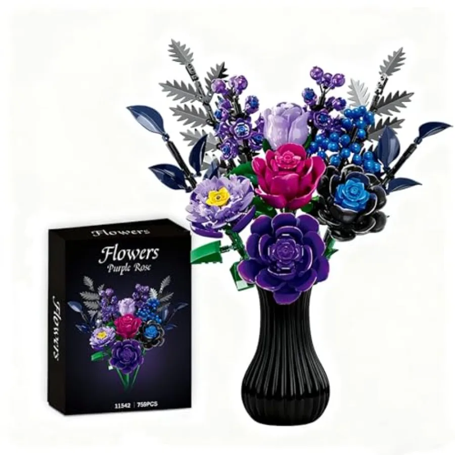 

Готический фиолетовый букет цветов: набор строительных блоков (759 деталей) для создания искусственных цветочных композиций, для декора дома и офиса, ботаническая коллекция