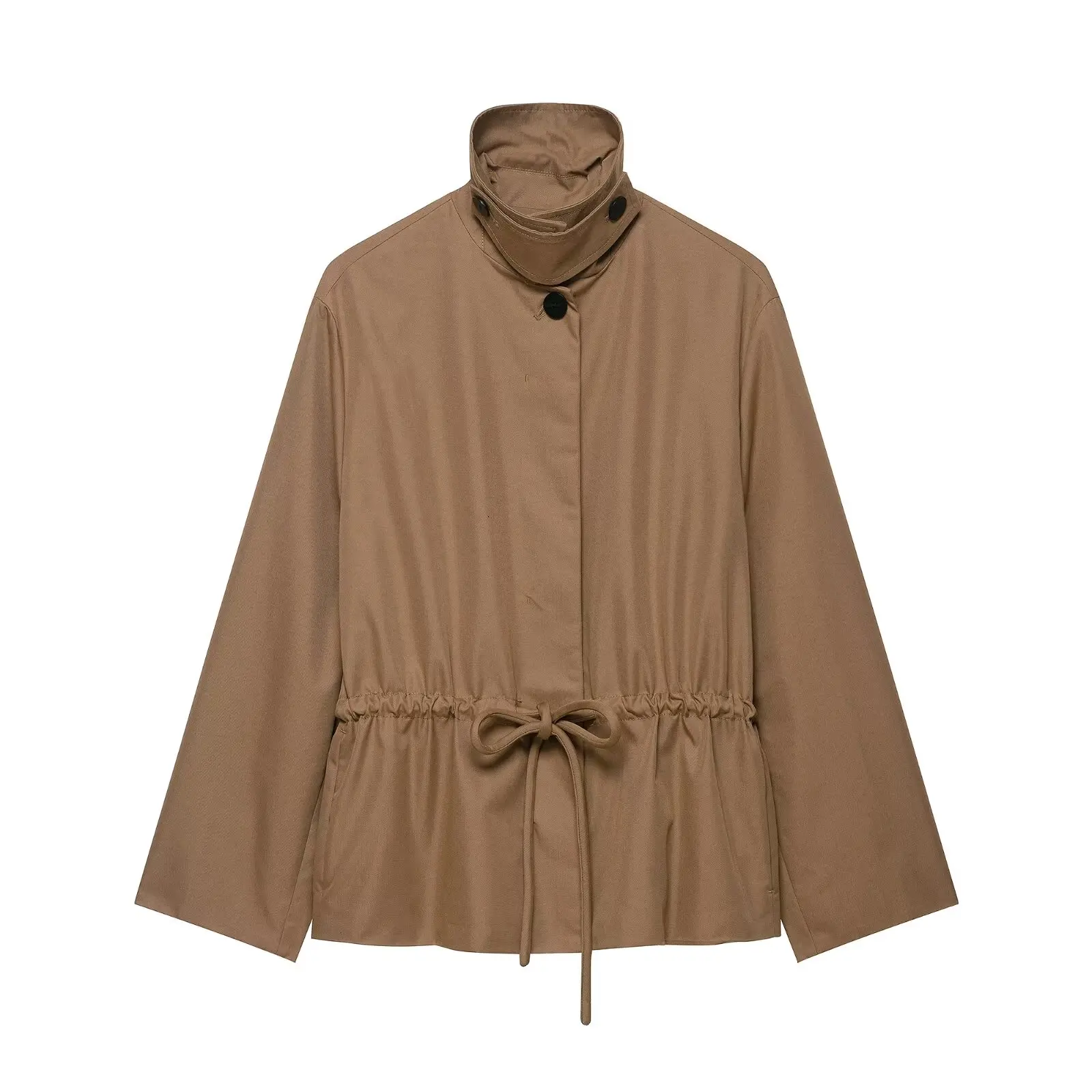 

Новинка 2023 года, женская осенняя короткая куртка-паркер с высоким воротом и регулируемой талией, свободная повседневная ветровка с длинными рукавами, модная куртка