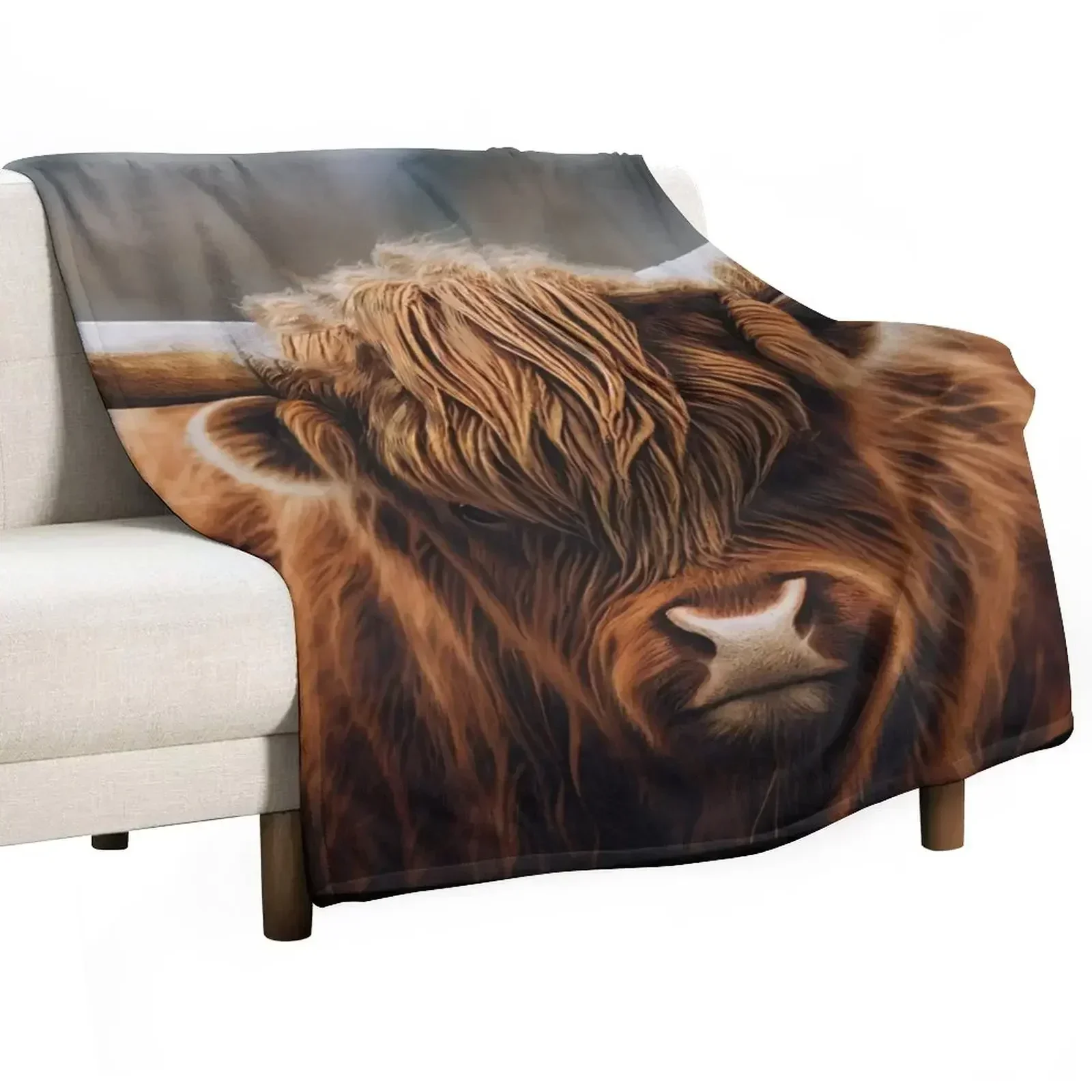 

The Great One, Highland Cow in Colour Throw Blanket Luxury Designer cosplay anime Soft Plaid Blankets