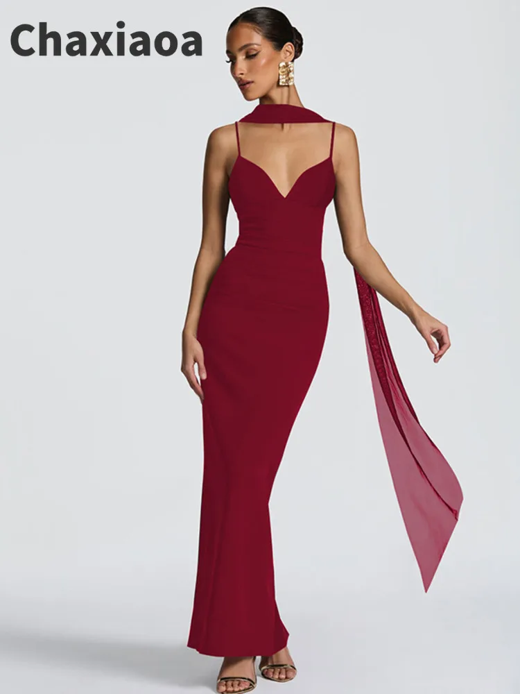 Chaxiaoa elegante vestido largo con tirantes finos, vestido ajustado con cinta, vestidos sexis ajustados para mujer, vestido de noche ajustado para fiesta y Club