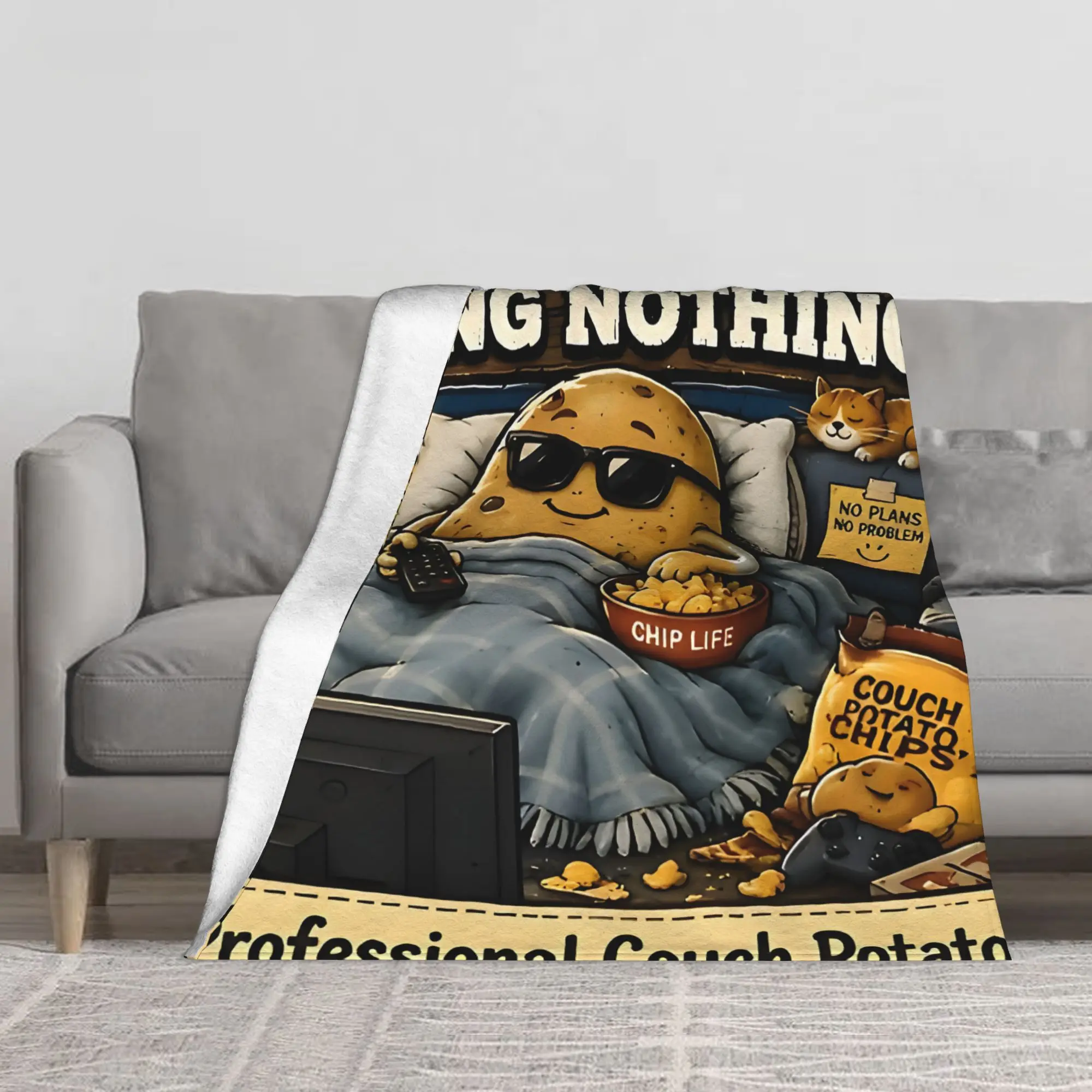 1PC Professional Couch Potato Busy Doing Nothing Potato Food Winter Blankets for Adults Bedding Home Interior Sofa Knee