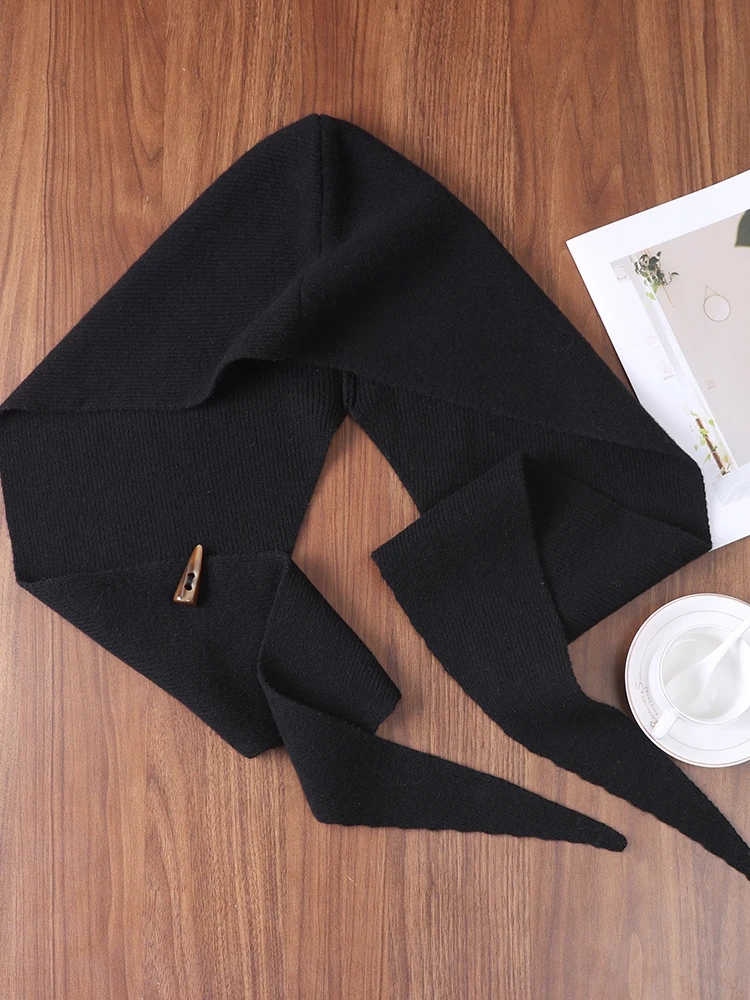 

Осенне-зимняя новинка: женская вязаная шапка-шарф из чистой шерсти с пуговицами, два в одном, теплый шарф с капюшоном, корейская версия, длинный прямоугольный фасон