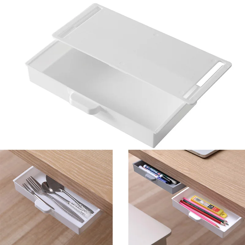 Self-Adhesive Under Desk Storage Box Drawer Cabinet Stationery Pen Holder Under School Office Desk Drawer Organizer Case