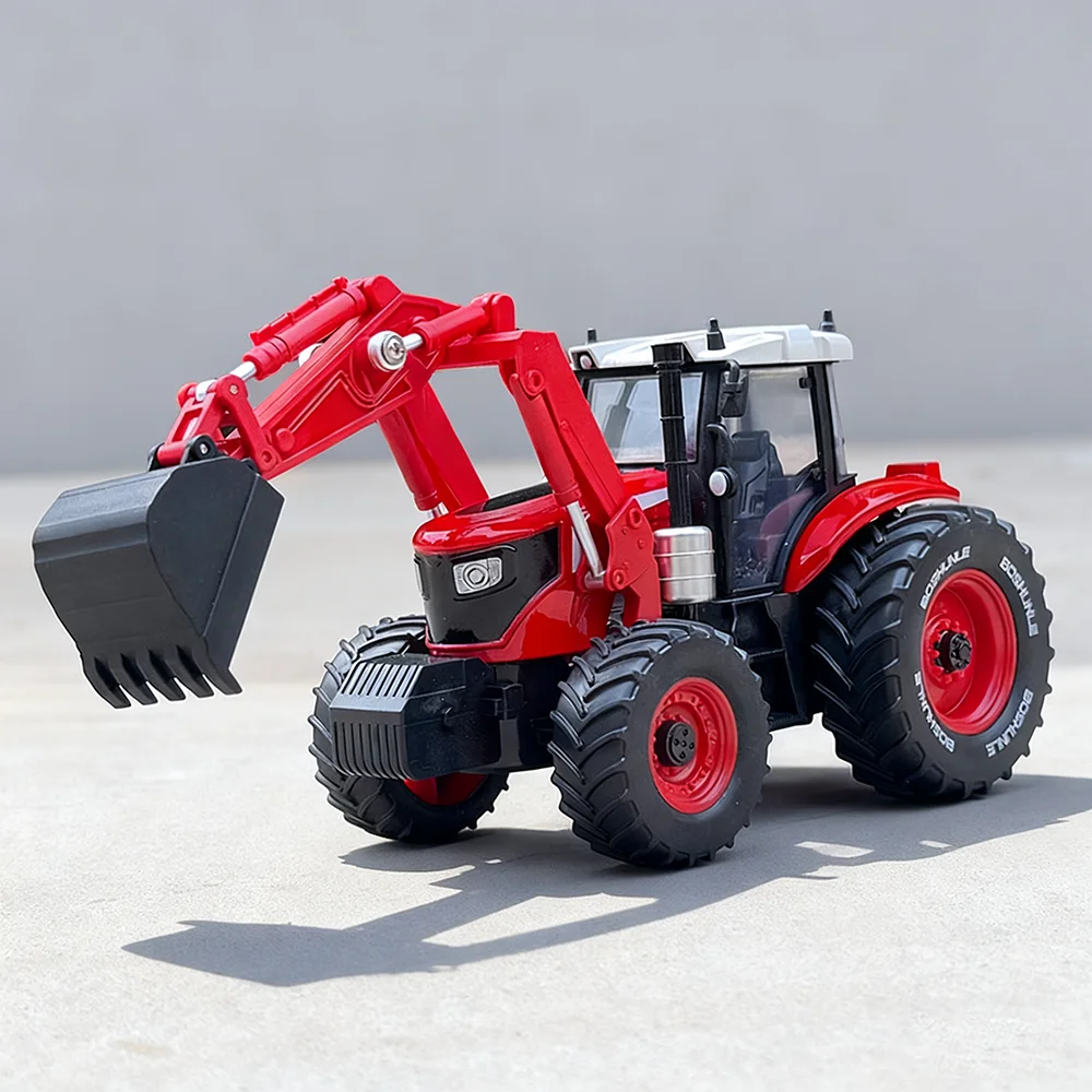 Excavadora de aleación 1:32, Bulldozer, modelos fundidos a presión, coche de juguete con luz de sonido, dirección de rueda delantera, vehículos de ingeniería, regalos para niños