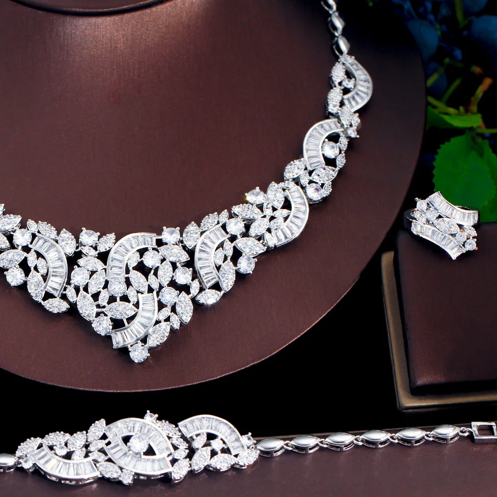 ThreeGraces 4pcs Luxury Shiny Cubic Zirconia Dubai Nigerian Bridal Weddigng Prom Jewelry Set for Brides Dress Accessories TZ812