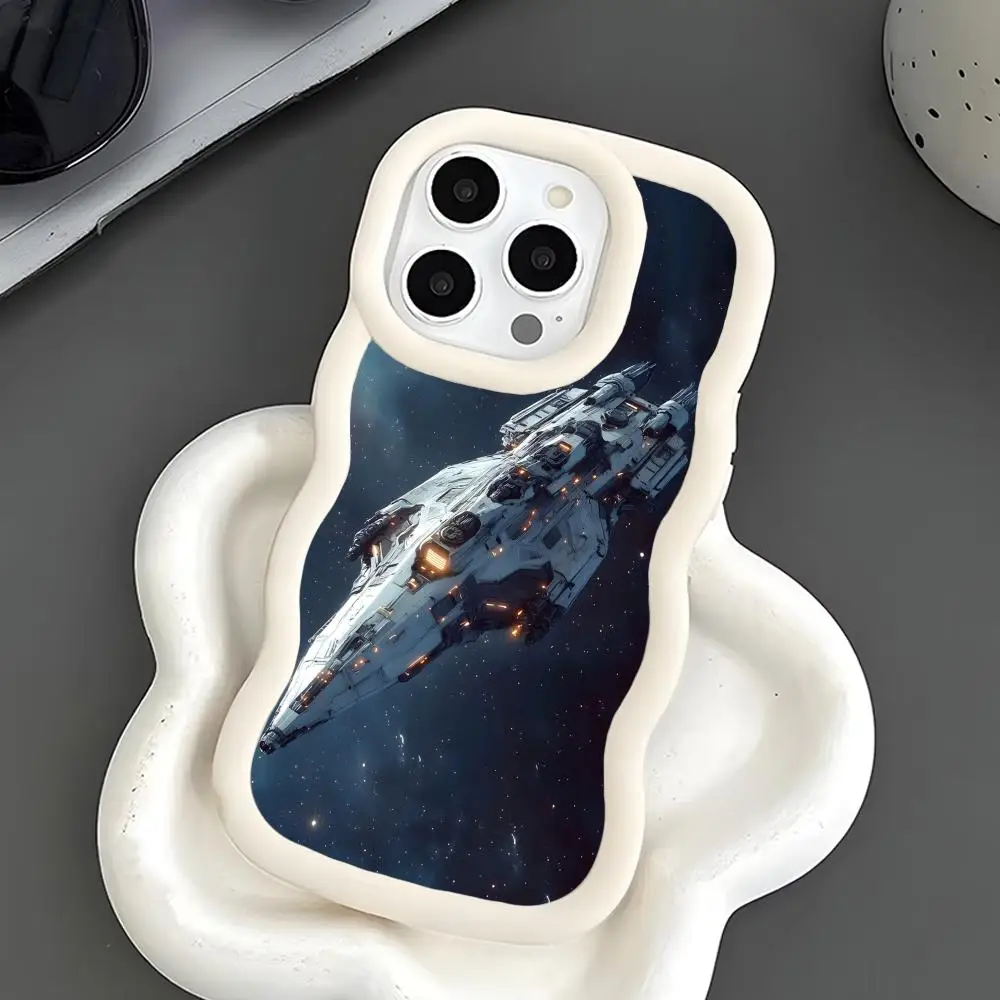 

Чехол для телефона Space Warship для iPhone 17 16 15 14 13 12 11 Air Pro Max Plus, с волнистым краем, из ТПУ, разноцветный, люксовый