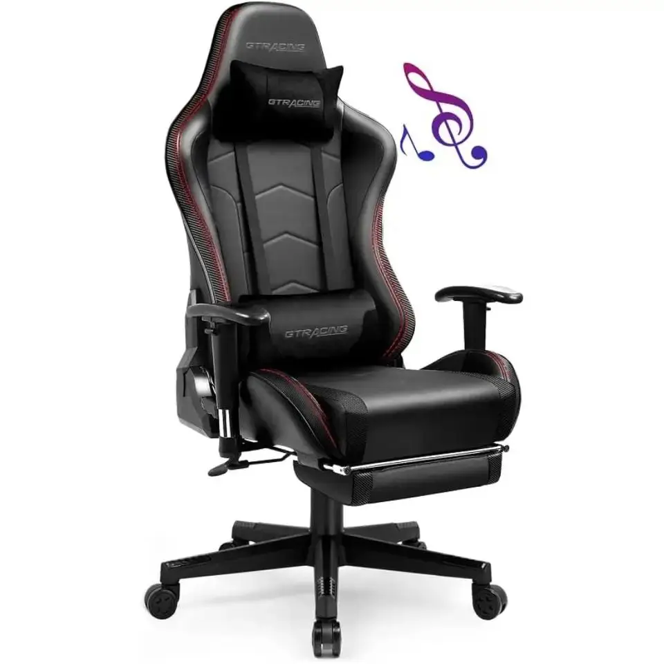 Bluetooth Speakers Ergonomic Carbon Fiber Leather High Back Music Video Game Chair With Footrest