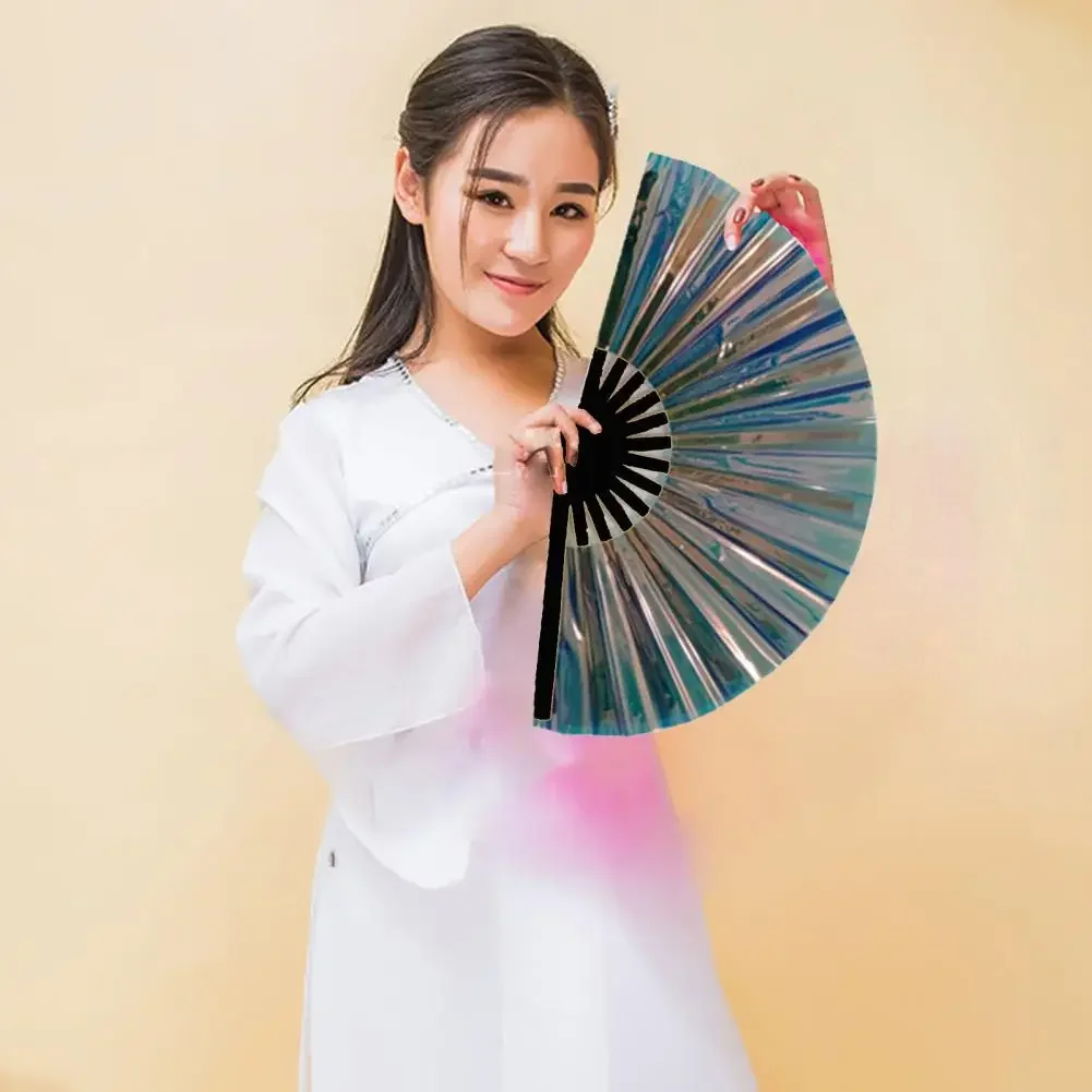 Decorative Fan 13 Ribs Brilliant Color Folding Fan Waterproof PVC Handheld Fan Large Shining Rave Hand Fan Birthday Gift For Kid