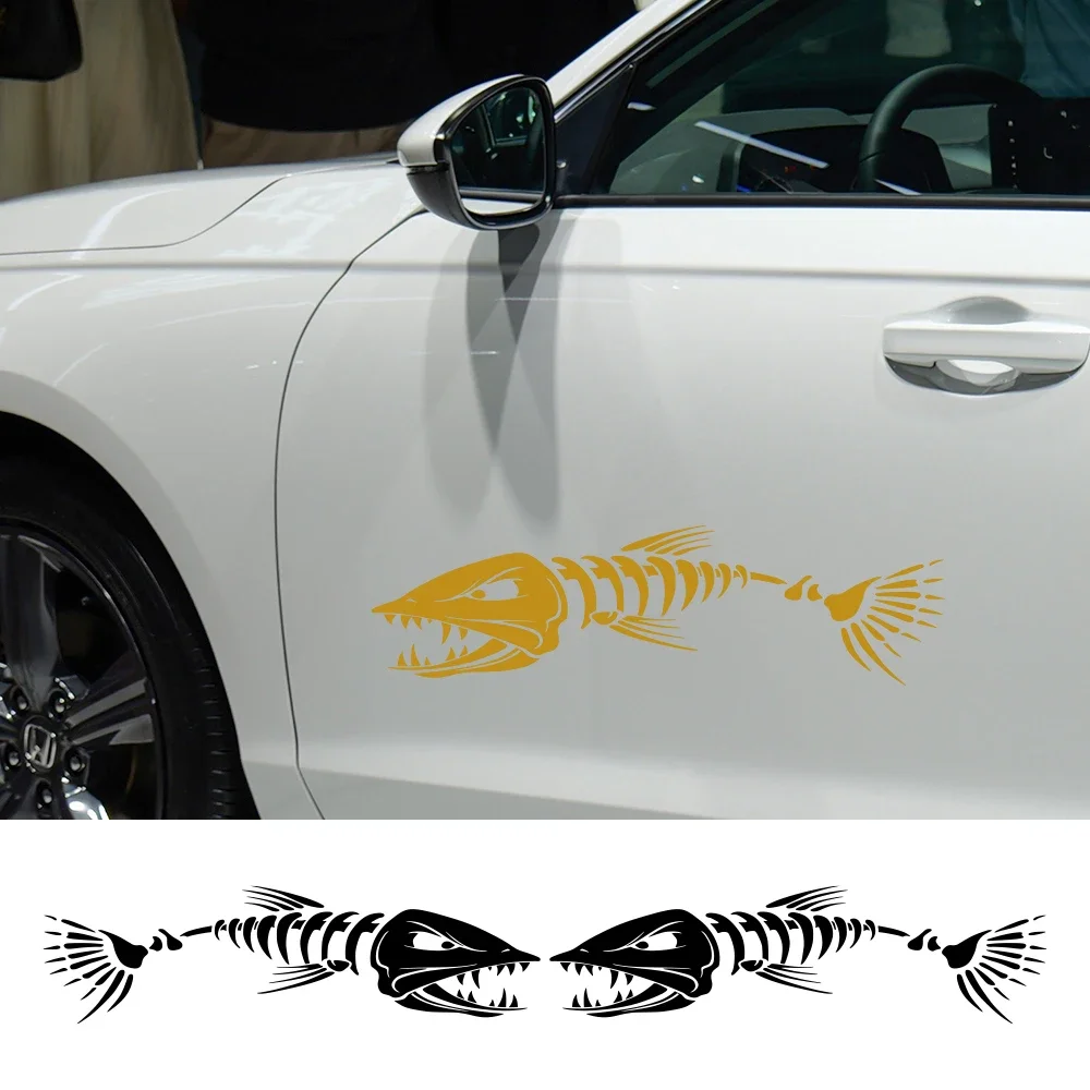 2PCS Car Stickers Creative 3D Fish Bones Vinyl Decals personalization Waterproof Car Body Styling Decoration Sticker Accessories