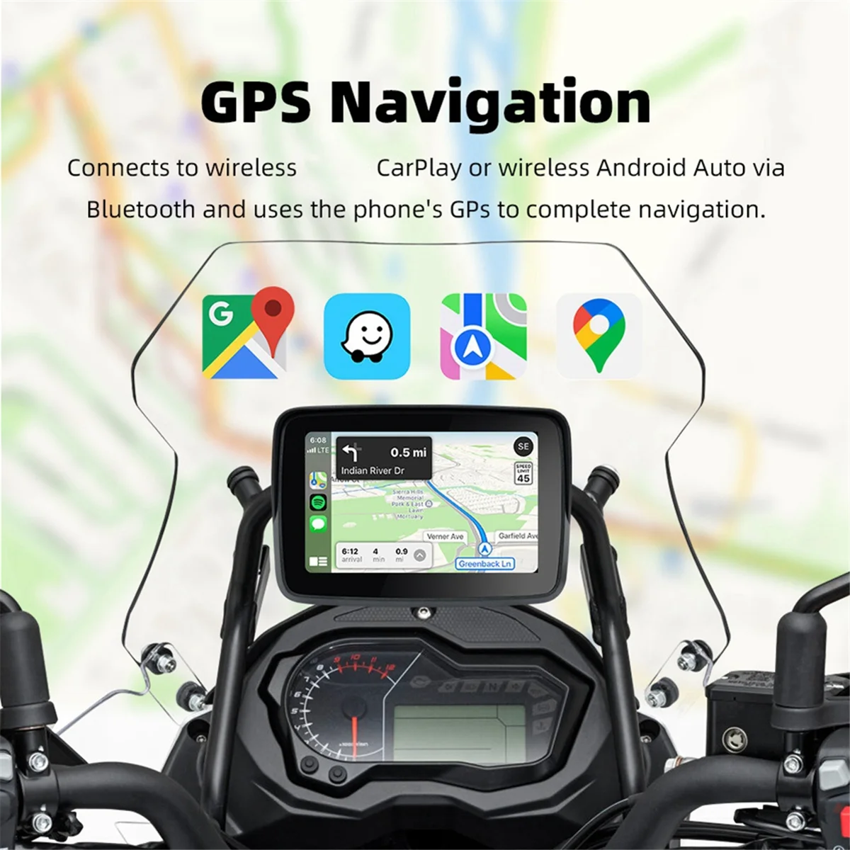 5 Inch Motorcycle Wireless Carplay Android Auto Portable Navigation GPS Screen Motorcycle Waterproof Display