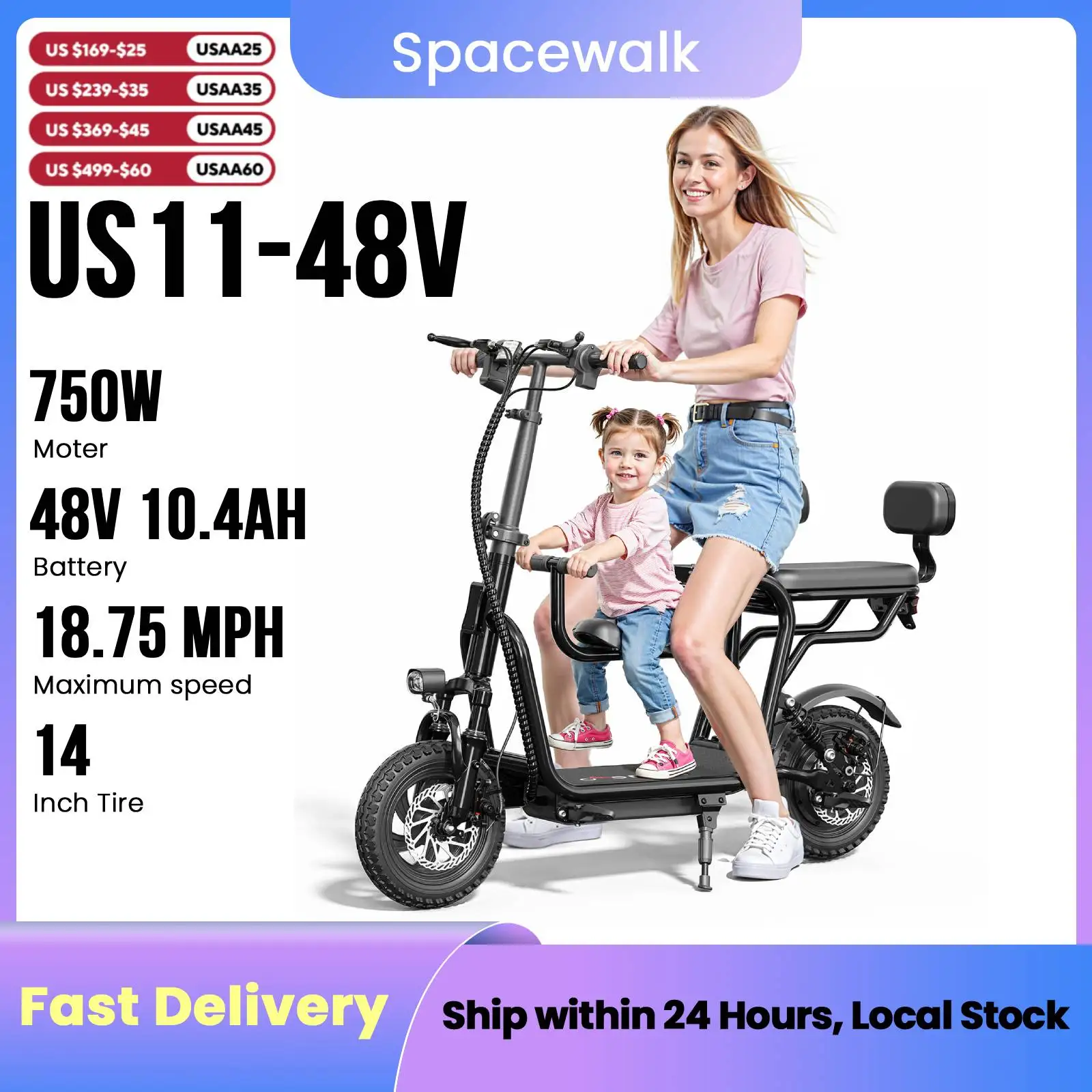 

48V Electric Scooter with Seat for Adults Electric Scooter with 750W Peak Power Motor 18.75 MPH 20 Mile Range, Dual Disc Brakes