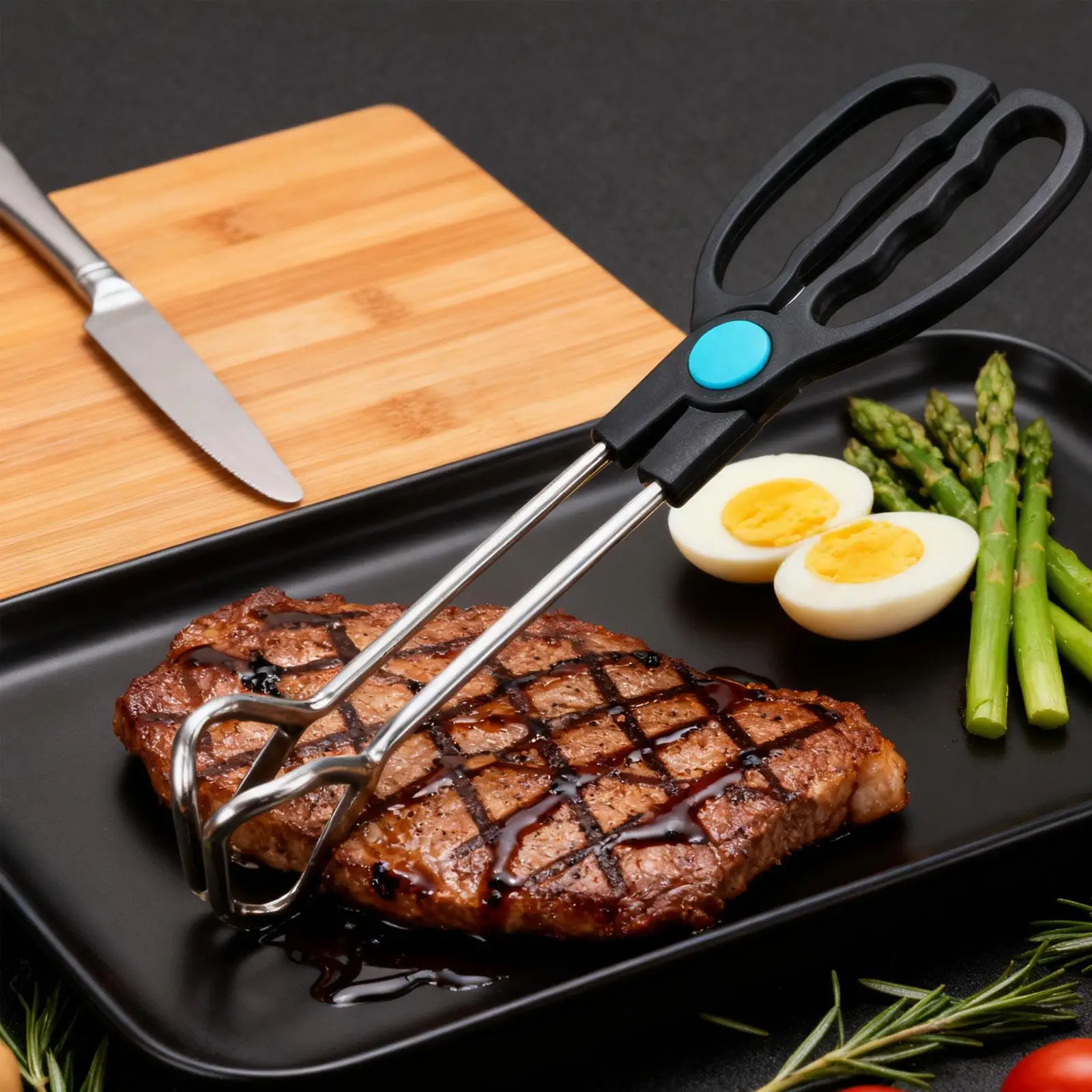 Spatula Stainless Steel Kitchen Tongs Handy Double Clamp Food Gripper Precision Kitchen Utensil for Grilling and Frying