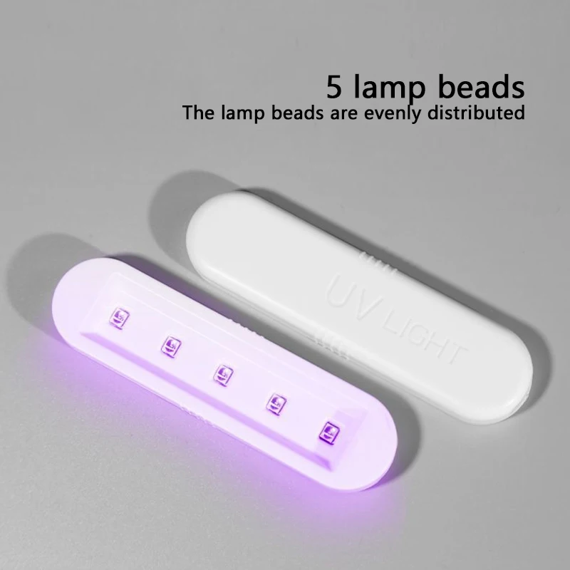 White 5 Lamp Beads Mini Nail Dryer Machine Lamp with Long Data Cable UV LED Lamp Manicure Portable USB Nail Gel Curing Machine