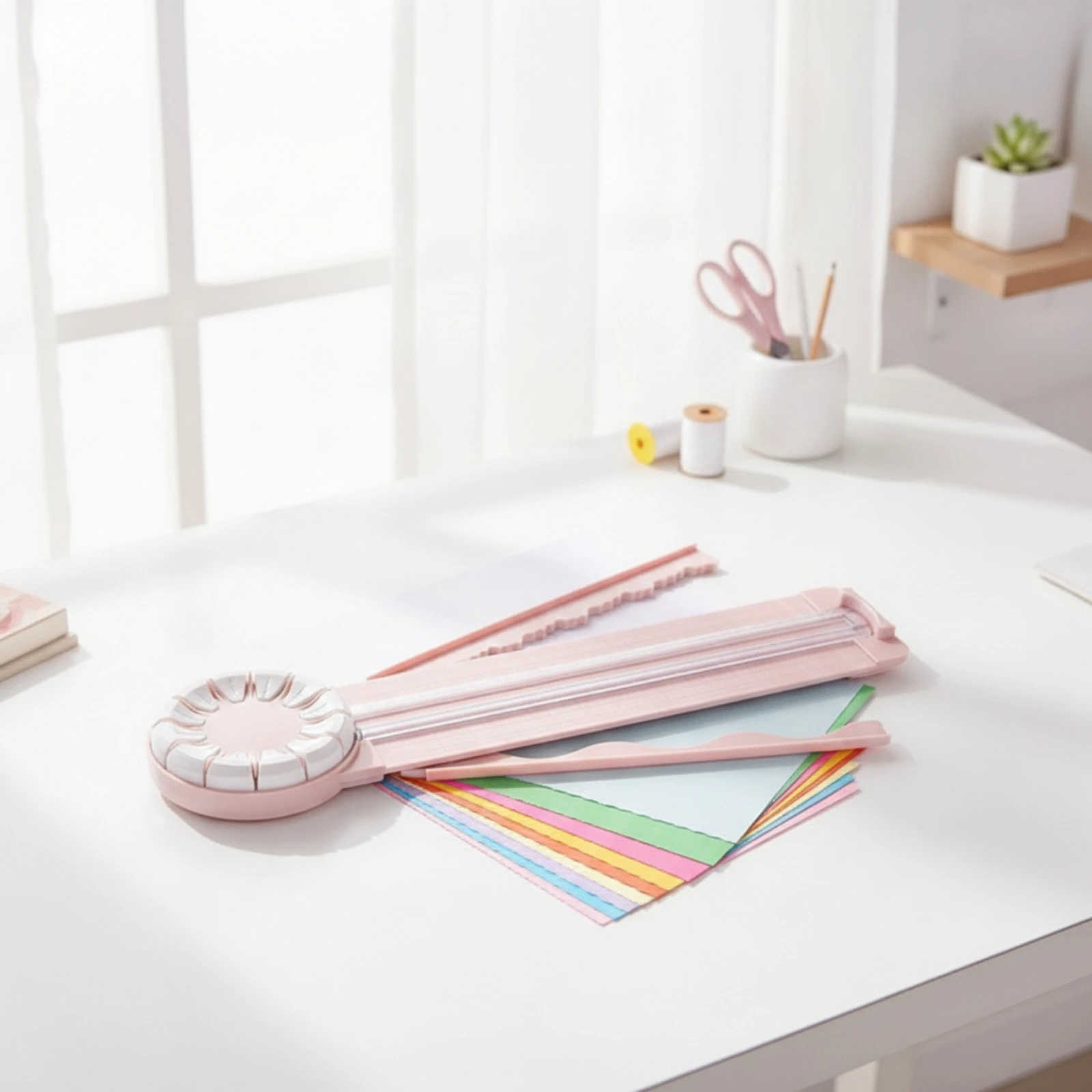 Paper Cutter with Rotating Blade Manual Desktop Paper Cutter Scrapbooking Tool Smooth Portable for Crafters, Crafting