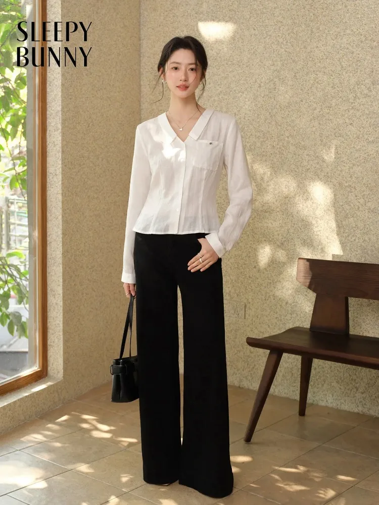 

Женская весенняя универсальная элегантная короткая рубашка, белая блузка с отложным воротником и длинным рукавом, офисная повседневная одежда, современный топ, повседневный шик