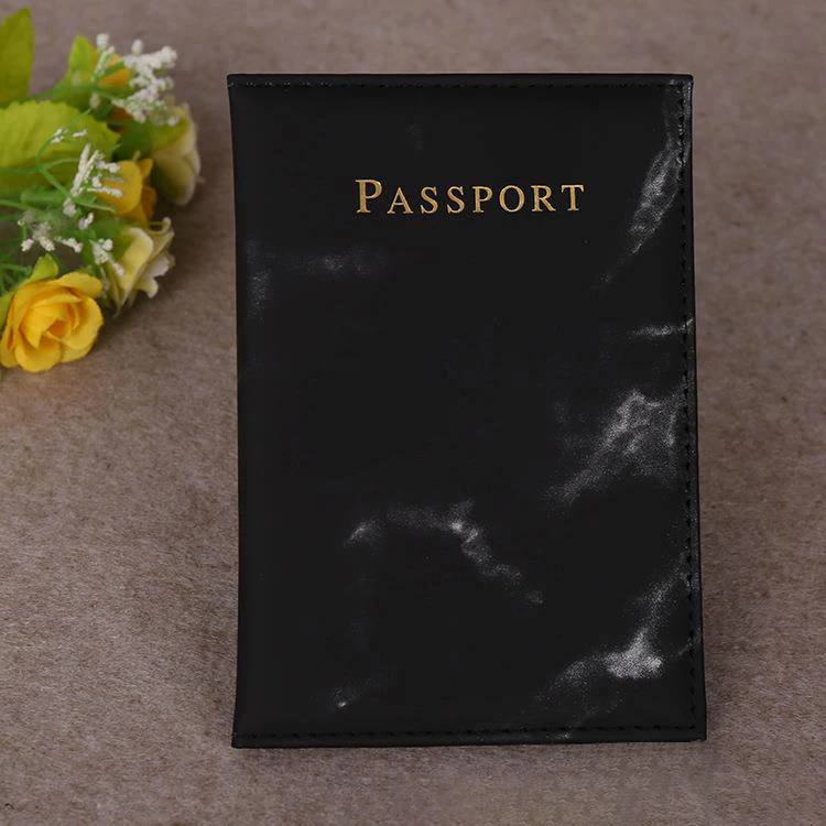 Fashion Ladies Men Passport Case Pu Marble Travel Documents Credit Card Holder Small Wallet Purse Bag Pouch Black