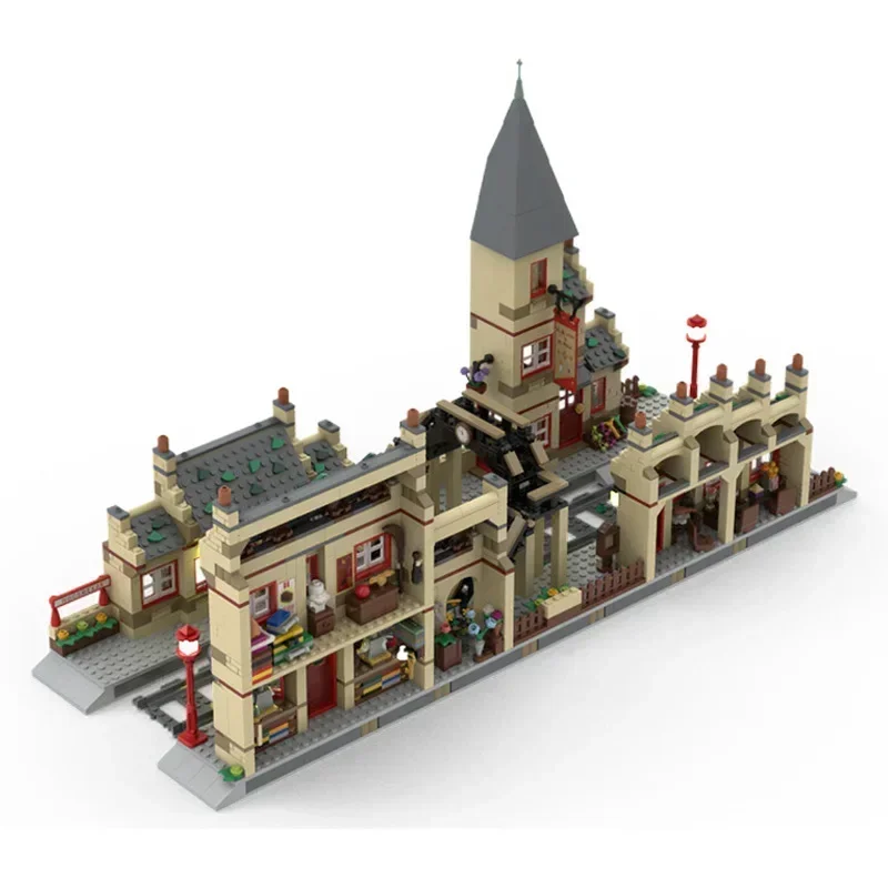 MOC Hogsmeaded Train Station Building Blocks Set Magic Movie House Extension Compatible 76423 Bricks Toys Children Birthday Gift