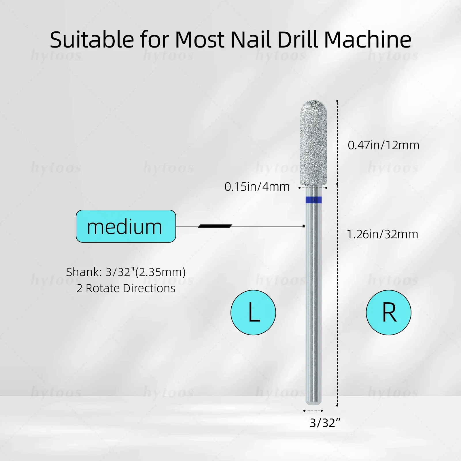 HYTOOS Chrome Diamond Nail Drill Bits Pro Russian Smooth Top Barrel Cuticle Bit for Nail Drill Dead Skin Cleaner Nails Prep Tool