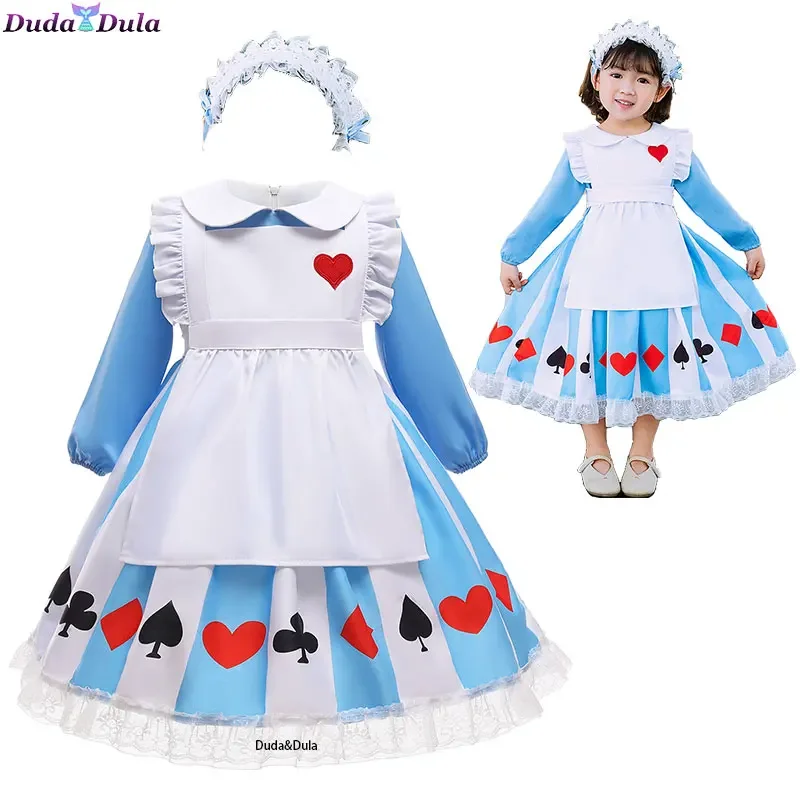 Alice Anime Cosplay Costume para Crianças, Lolita Princess Dress, Halloween Maid Clothes, Vestido de festa de aniversário para meninas, Vestido Sissy para criança