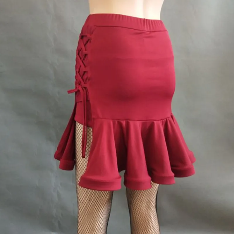 

THEEPER Women Latin Dance Skirt High Waist Side Lace-up Ruffle Hem Side Split Dance Skirt, Adult Latin Rumba Cha Cha Dancewear
