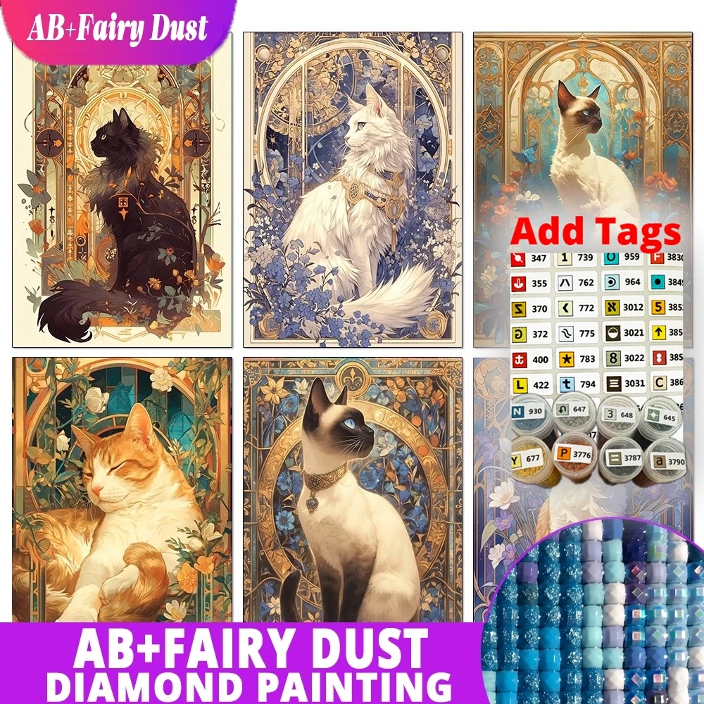 Fairy Dust AB Comes with DMC stickers 5D DIY Diamond Painting Embroidery Animal Cat Mosaic Flower Complete Kit Art Wall Decorati
