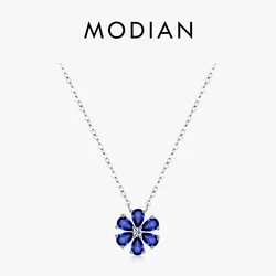 MODIAN 925 Sterling Silver Sparkling Lucky Flower Pendant Necklace for Women Luxury Drop Zirconia Female Wedding Fine Jewelry