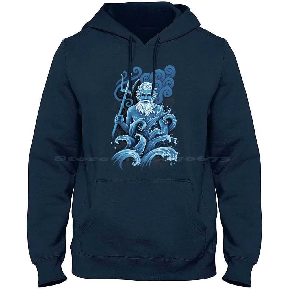 Poseidon 100% Cotton Hoodie T Shirt Poseidon Neptune Greek Mythology Sea God Wave Ocean Trident Dieu Mer Strong Blue Marine