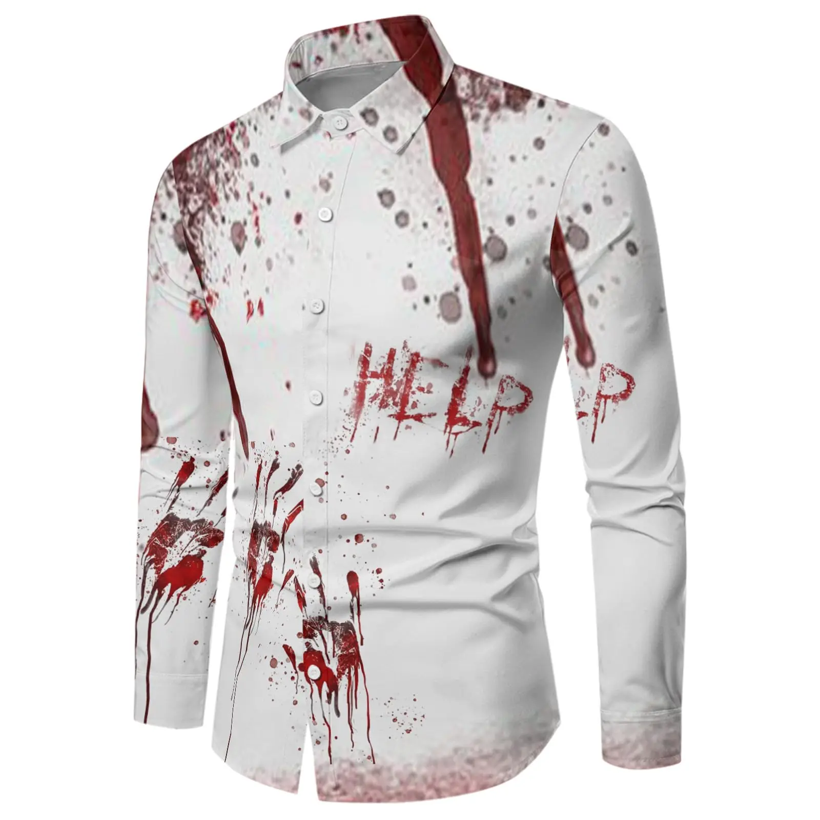 Men\'s Halloween Shirt Lapel Holiday Party Shirt Men\'s Casual Street Short Sleeve Fashion Simulation Wound Scar Print Shirt