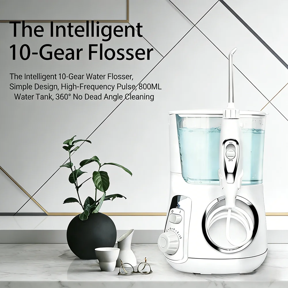 

Электрический ирригатор для полости рта с 10 режимами, 800 мл, 5 насадок, настольный, для глубокой очистки от зубного налета и камня