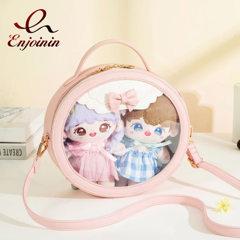 Kawaii Round Shape Ita Bag for Young Girls Japanese Cute Shoulder Bag Pin Display Crossbody Bag Women Bow Purses and Handbags