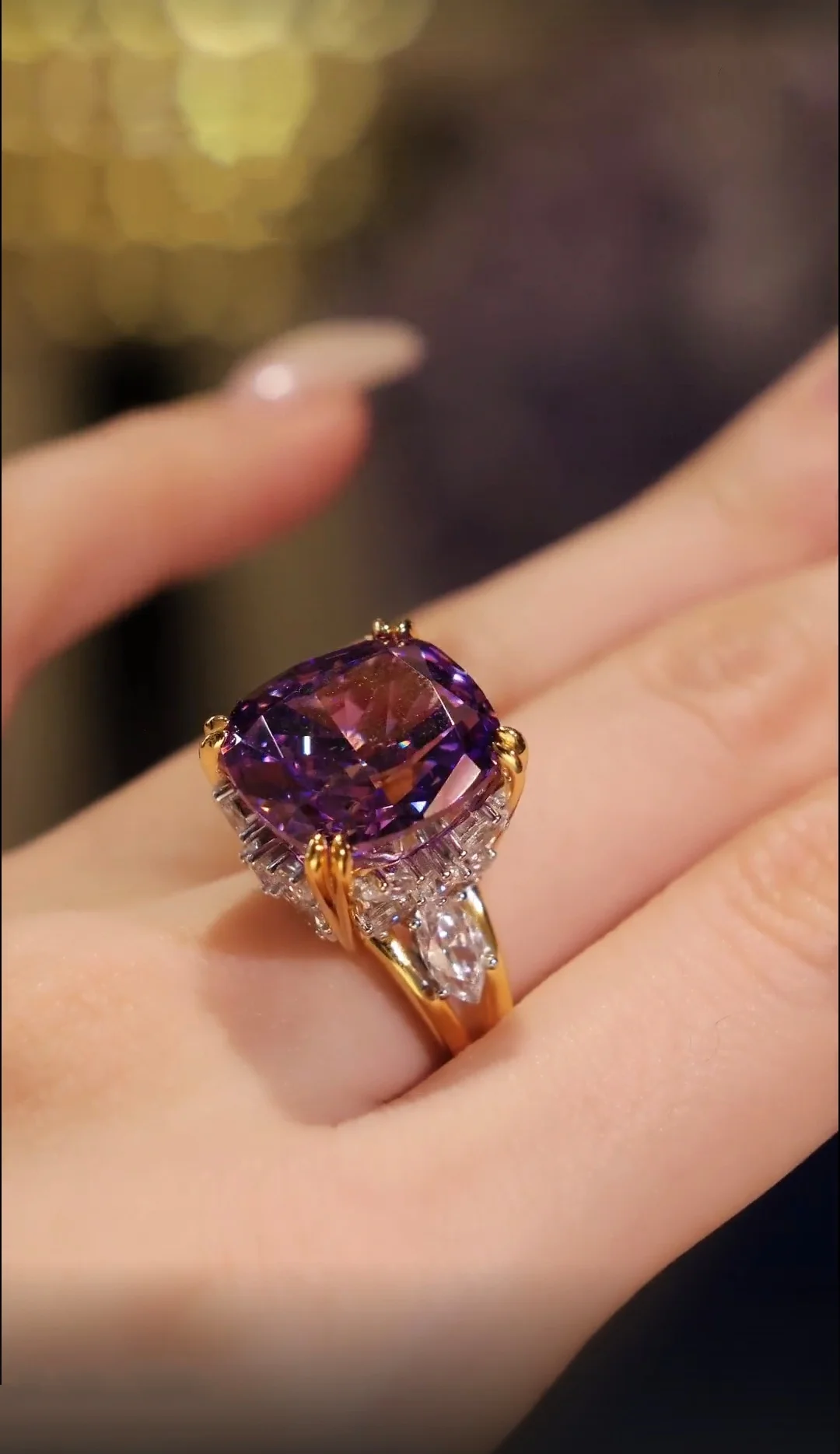 BELLUX 925 Silver Synthetic Zircon Purple Square Eight Claws 10 Carat Diamond Violet Luxury Fine Jewelry Ring
