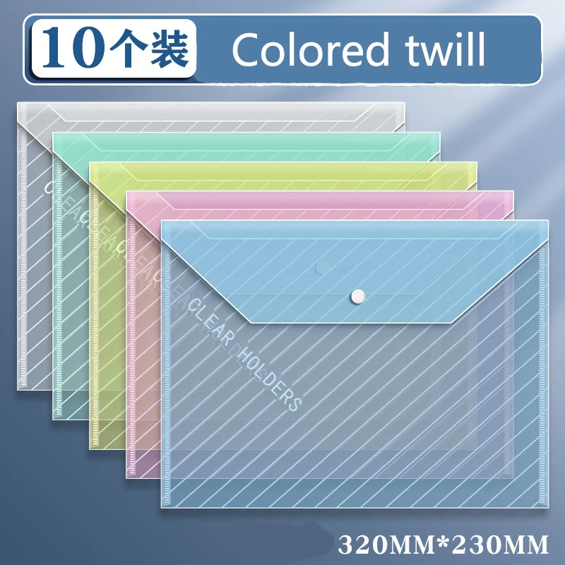 

10pcs A4 File Bag Transparent Plastic Thickened Large-capacity Waterproof Snap-on Type Test Paper Storage Bag for Archives