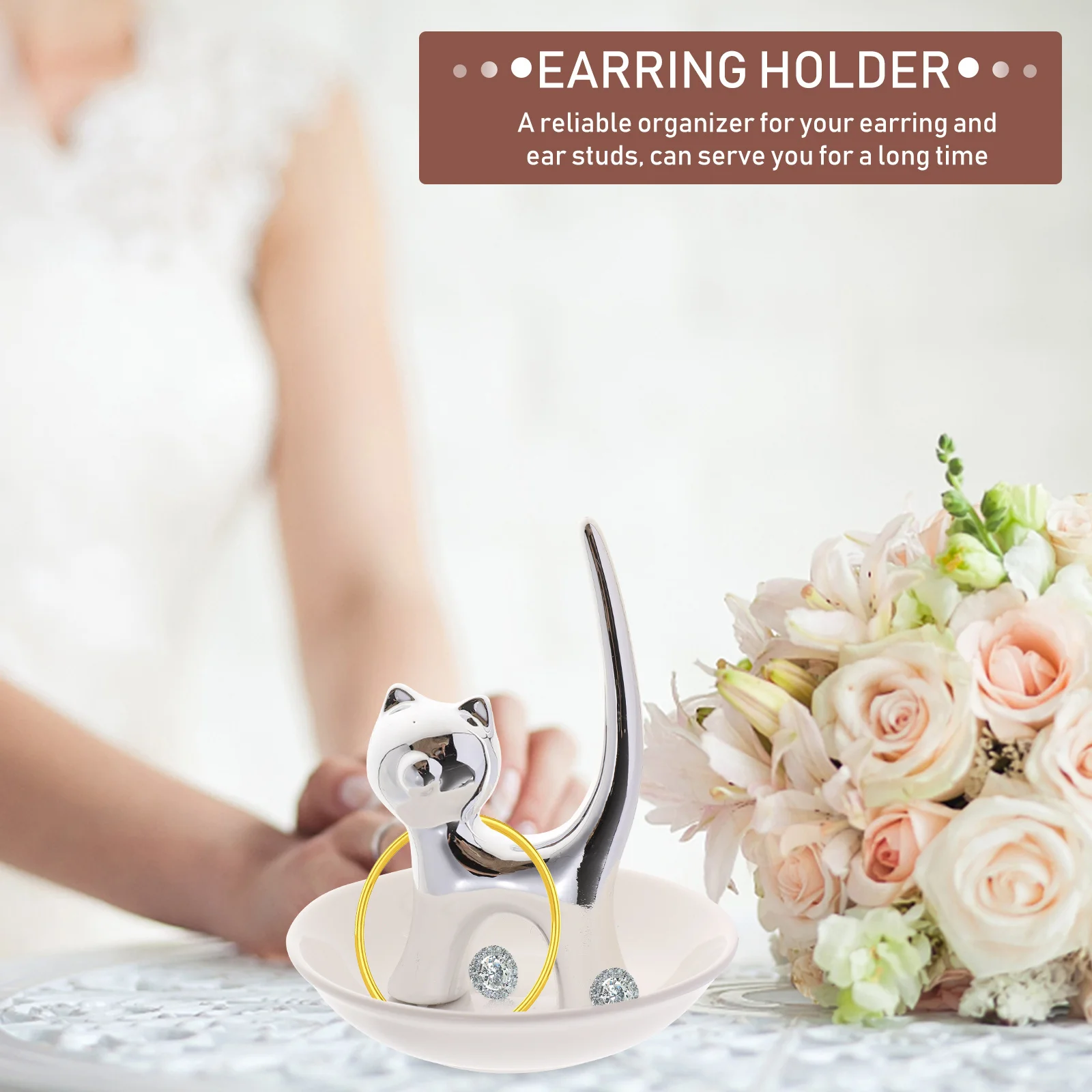 

Jewelry Display Plate Ceramic Dish for Rings Bracelets Functional Dresser Decoration Gift Friends Home Shop Cat Jewelry Dish