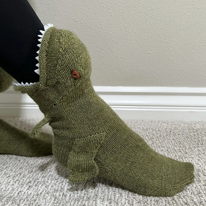 Man Woman Winter fashion designer Jurassic Creative Dinosaur Socks Red Dragon Wool Knitted floor room keep warm funny stockings - view 2