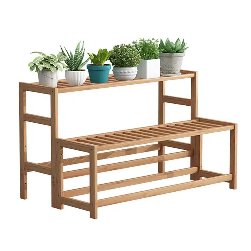 

Multiple Flower Pot Holder Ladder Design Plant Pot Display Rack Wooden Garden Balcony Organizer Shelving Unit For Balcony 3 Tier