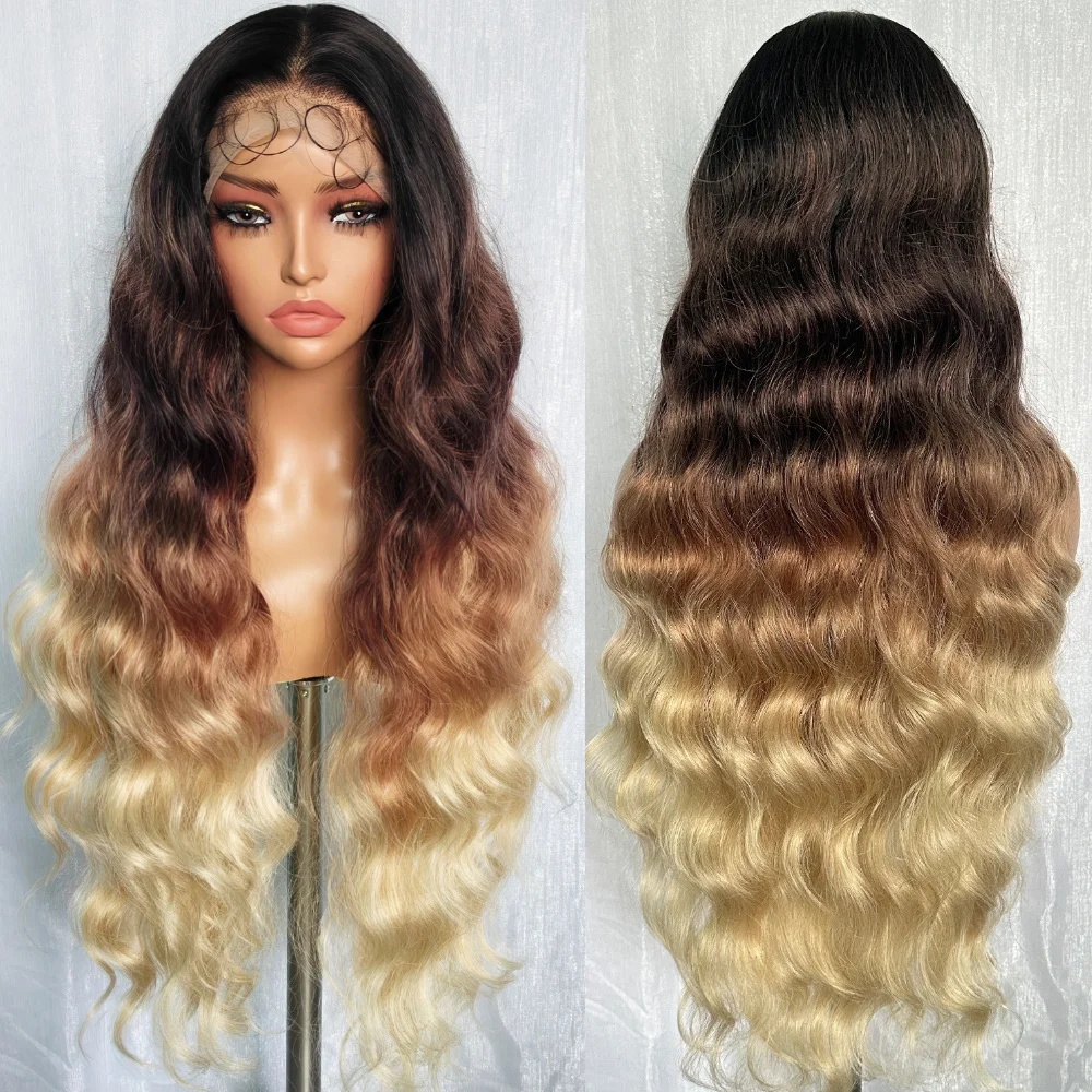 

X-TRESS Черный Коричневый Блондин Синтетические 13X6 Парики Фронта Шнурка для Женщин Свободная Волна 32-дюймовый Длинный Парик с Натуральными Волосами Младенца Ежедневное Использование