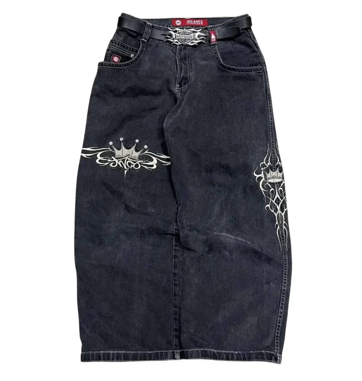 JNCO-pantalones vaqueros holgados para hombre, Jeans Harajuku Retro, Hip Hop, bordado de Calavera, ropa de calle gótica de los 90